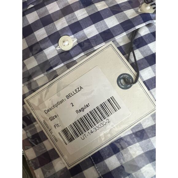 NWT UNTUCKit Women's Belleza Button Up Long Sleeve Blue Gingham Shirt Size 2 - Picture 11 of 12